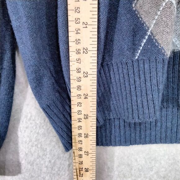 Banana Republic Sweater Mens M Angora Cashmere Blue Argyle Luxury Blend V-Neck - Picture 4 of 11